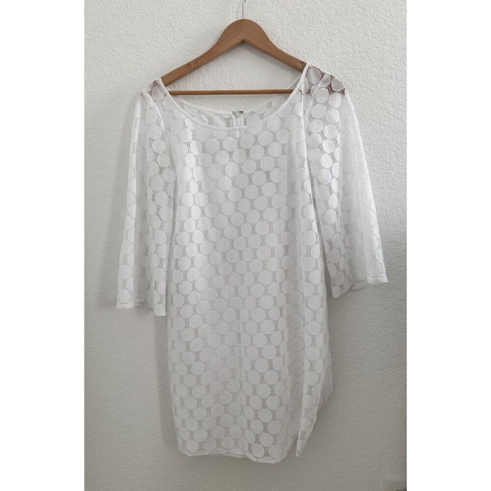 Muse Cut Out Lace Dress Women’s Size 6‎ White 3/4 Sleeve Lined Cottagecore 90s